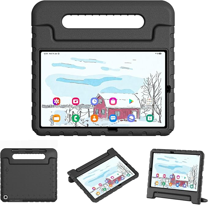 Kids Case for Samsung Galaxy Tab S6 Lite 10.4 Inch with S Pen Holder Black | Fits 2024/2020/2022 Released Shockproof EVA Lightweight Foldable Handle Stand Washable Kids-Friendly