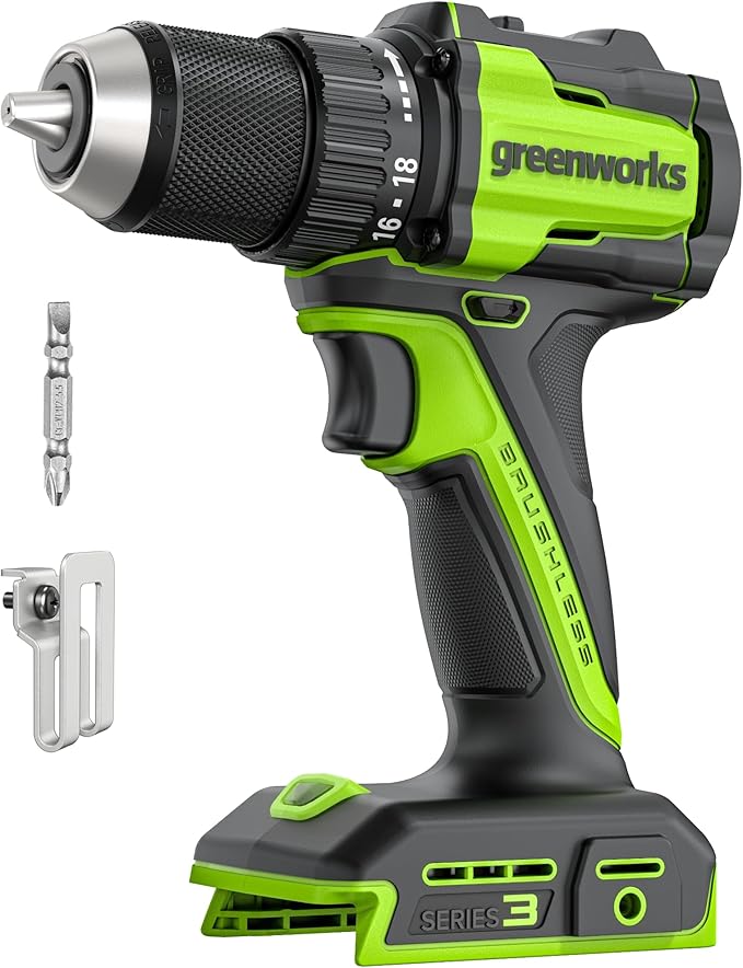 Greenworks 24V Cordless Brushless 400 in-lbs Drill/Driver, Lightweight, LED Work Light,18+1 Clutch, Battery and Charger Sold Separately