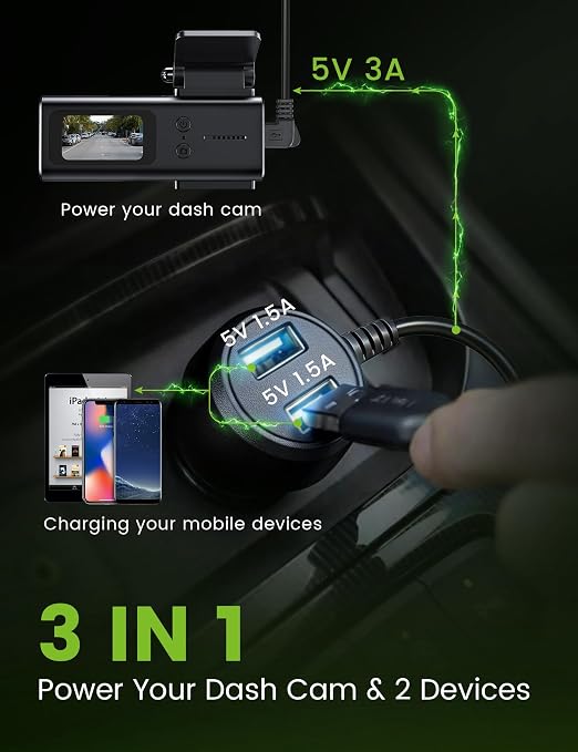 Anina Mini USB Mini-B Dash Cam Power Cord Left Angle Charging Cable Dash Camera Car Charger for Rexing V1V1P ProV -13FT/4M