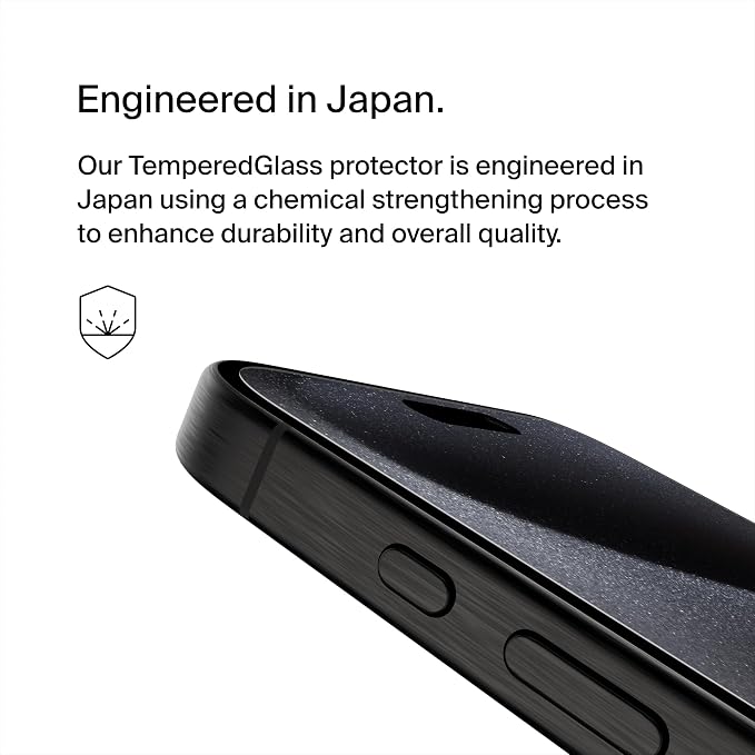 Belkin ScreenForce TemperedGlass Treated Screen Protector for iPhone 15 Pro Max - Slim &amp Scratch-Resistant - Includes Easy Align Tray for Bubble Free Application