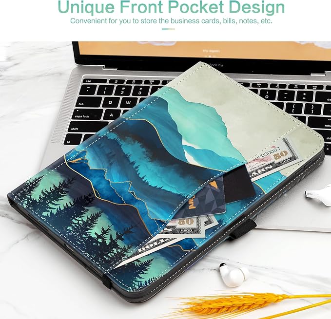 Lokigo Case for iPad (A16) 11th/10th Generation Aurora Forest | for iPad 11th-11 Inch/10th-10.9 Inch Stand Cover Pencil Holder/Hand Strap/Pocket Support Touch ID Auto Wake/Sleep
