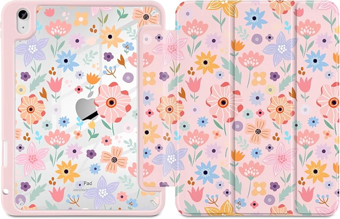 Case for iPad (A16) 11th Generation 11 inch 2025 /iPad 10th Gen 10.9 2022 - Aesthetic Cute Preppy Design Trifold Cover with Soft TPU Bumper Clear Back Auto Sleep/Wake Waves