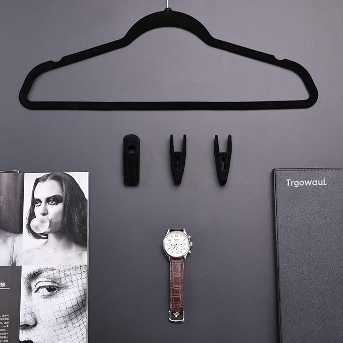 Trgowaul Velvet Hangers Clips, Pants Hangers Velvet Clips, Strong Finger Clips Perfect for Thin Velvet Hangers (60pc, Black)