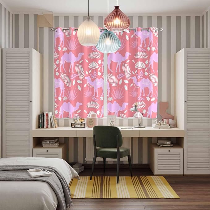 2 Panel Kitchen Cafe Curtains, Desert Camel Sunlight Filtering Nature Air