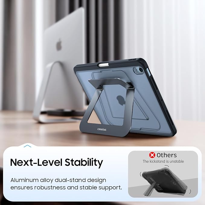 Fintie Shockproof Case for iPad Air 11-inch &amp iPad Air 5th/4th Gen 10.9 in | Slim Frosted Hard Back Cover Multi-Angle Viewing Built-in Kickstand &amp Pencil Holder Anti-Scratch Black