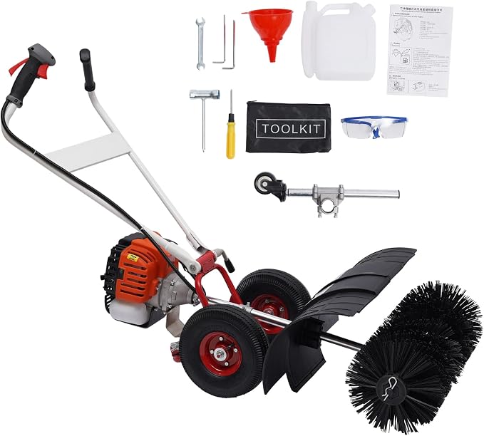 TFCFL 52CC 2 Stroke Gas Power Broom, 2.3HP Walk Behind Sweeper Outdoor Handheld