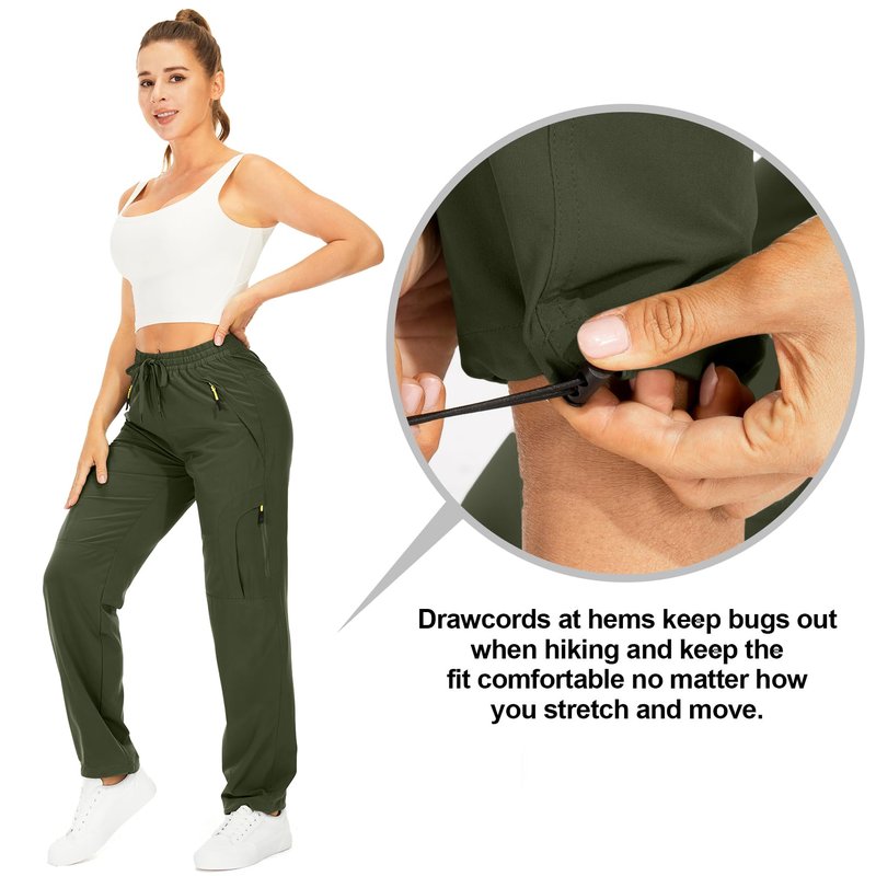 Womens Hiking Pants Quick Dry UPF 50 Lightweight Travel Golf Cargo Safari Pants Zipper Pockets,6608,Army,Petite L