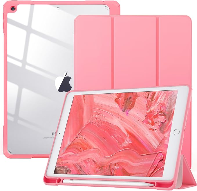 TiMOVO Case for iPad 9th/8th/7th Generation 10.2 inch Black | Pencil Holder Slim Trifold Stand Protective Cover Clear Transparent Back Shell Auto Wake/Sleep