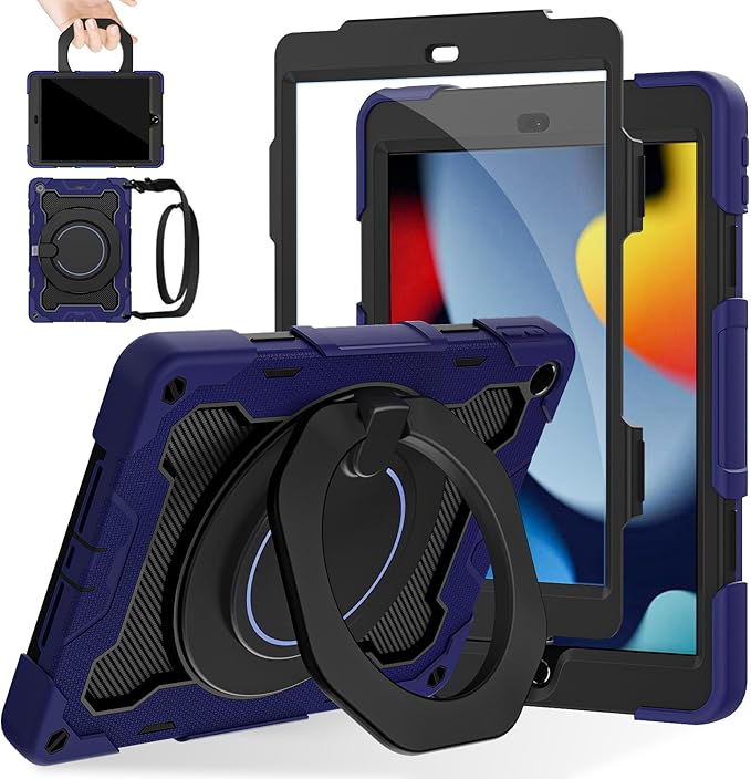 for iPad 9th 8th 7th Generation Case(iPad 10.2 inch) for Kids | 15ft Drop Protection Rugged with 360 Kickstand Handle Shoulder Strap，HD Screen Protector，Shockproof (2021/2020/2019 Release)