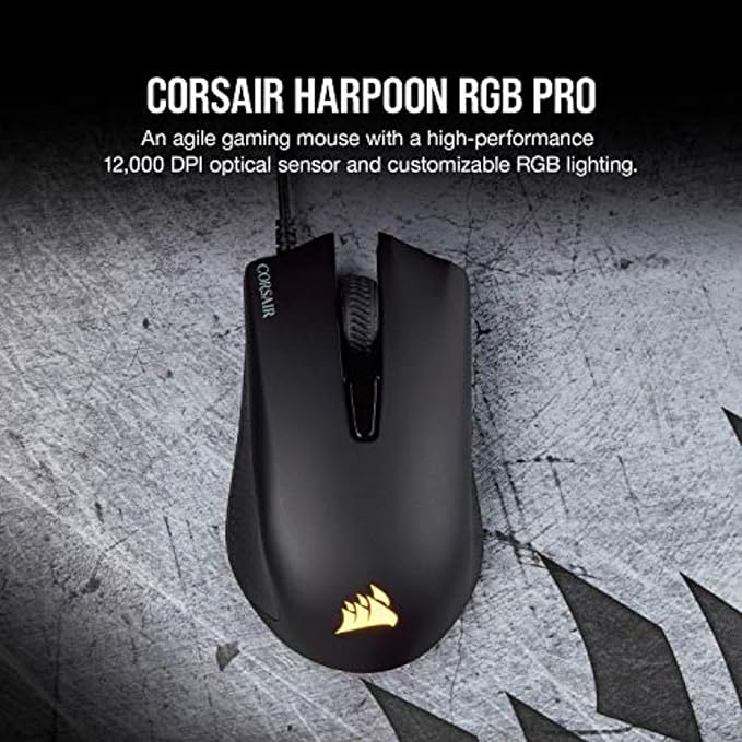 Corsair Harpoon PRO RGB Wired Lightweight FPS/MOBA Gaming Mouse – 12,000 DPI – 6 Programmable Buttons – iCUE Compatible – PC, Mac, PS5, PS4, Xbox – Black