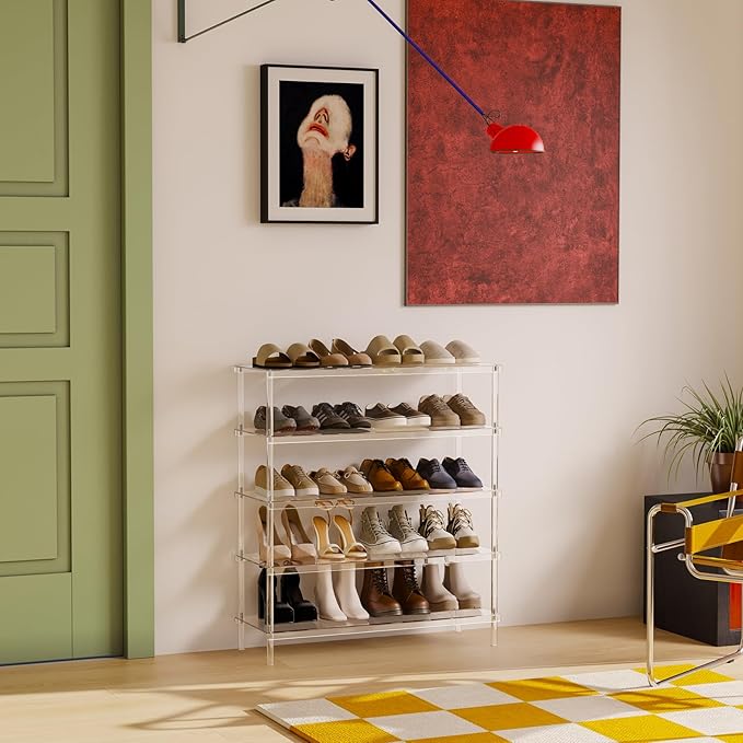 Aquiver 5 Tier Acrylic Shoe Rack - Closet Shoe Rack Shoe Organizer for Entryway, Stores 20 Pairs of Shoes, 32.3'' L x 11.8'' W x 36.4'' H
