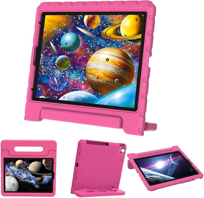 Heavy Duty Kids Case for Samsung Galaxy Tab S7 FE/S7 Plus/S8 Plus 12.4 inch | Rugged Protection Cover for Galaxy Tab S8+/Tab S7 FE/S7+ 2022/2021/2020 with S-Pen Holder Handle StandEVA Foam Rose Red