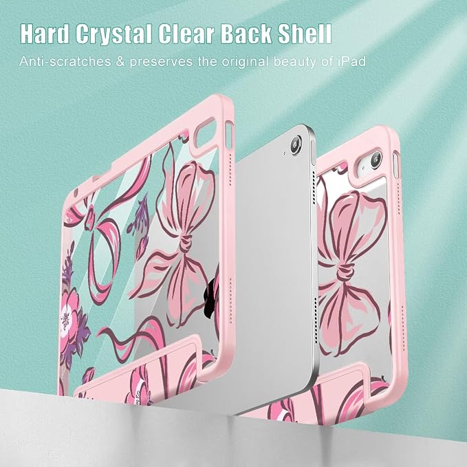 Mektron Case for 2026 iPad Air 11 inch M4 8th (M3 2025 7th /M2 2024 6th) Compatible with iPad Air 10.9 (2022 5th Gen /2020 4th Gen) Shockproof Clear Shell Blue Bows &amp Flowers