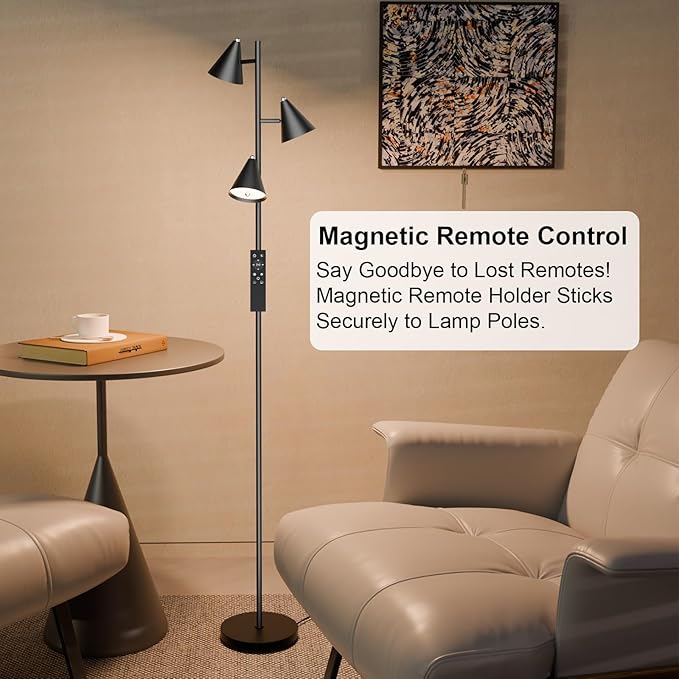 Tree Floor Lamp with Remote, Dimmable 3 Rotatable LED Lights, 5 Color Temperatures, 63" Modern Standing Lamp for Living Room, Bedroom, Office Reading Light