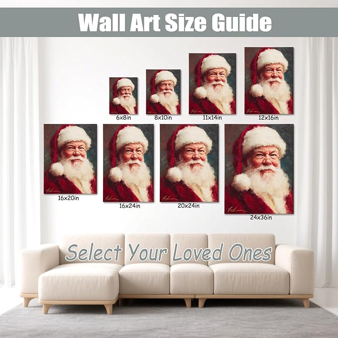 Vintage Santa Claus with Red Hat Portrait Christmas Canvas Wall Art - Victorian Style Framed Canvas Prints for Living Room & Bedroom, Classic Christmas Wall Decor, Christmas Gifts & Winter Decor