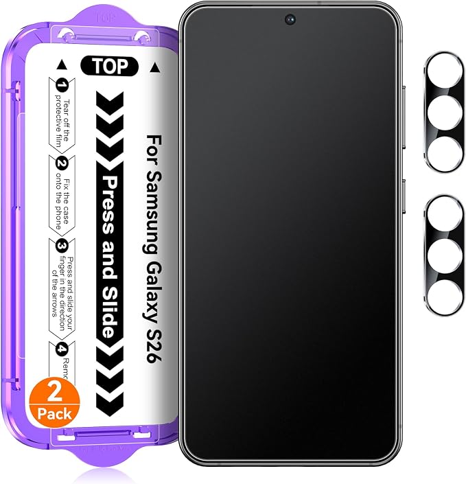 2 Pack for Samsung Galaxy S26+ / S26 Plus [6.7 Inch] Matte Glass Screen Protector + 2 Pack Camera Lens Protector with Easy Installation Kit Anti-Glare 0.2mm Tempered Glass