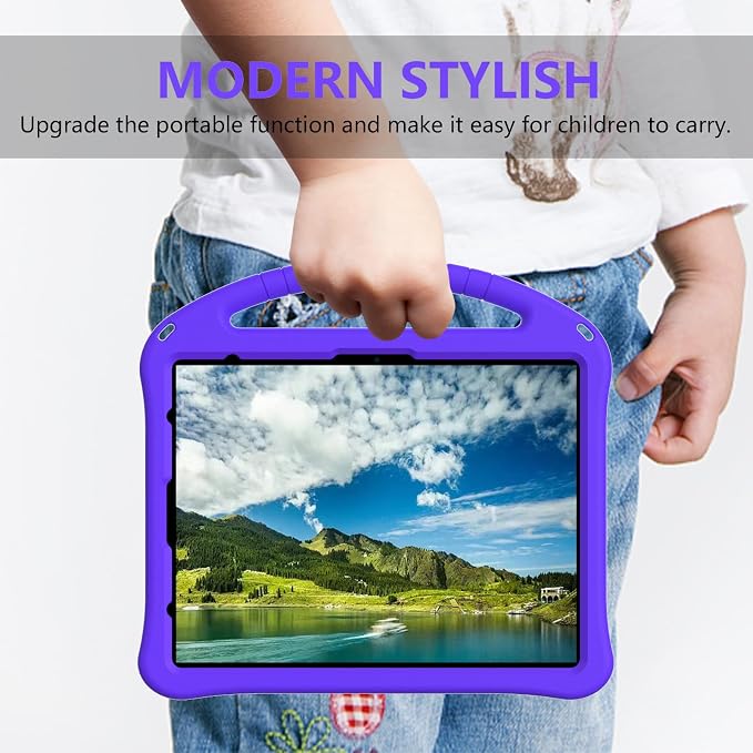 Kids Case for iPad Air 13 (2026/2025/2024) M4/M3/M2 &amp iPad Pro 13 2024 &amp iPad Pro 12.9 Cover 6th/5th/4th/3rd Gen (2022/2021/2020/2018) DIY Figures EVA Rubber Handle Stand Shockproof Bumper