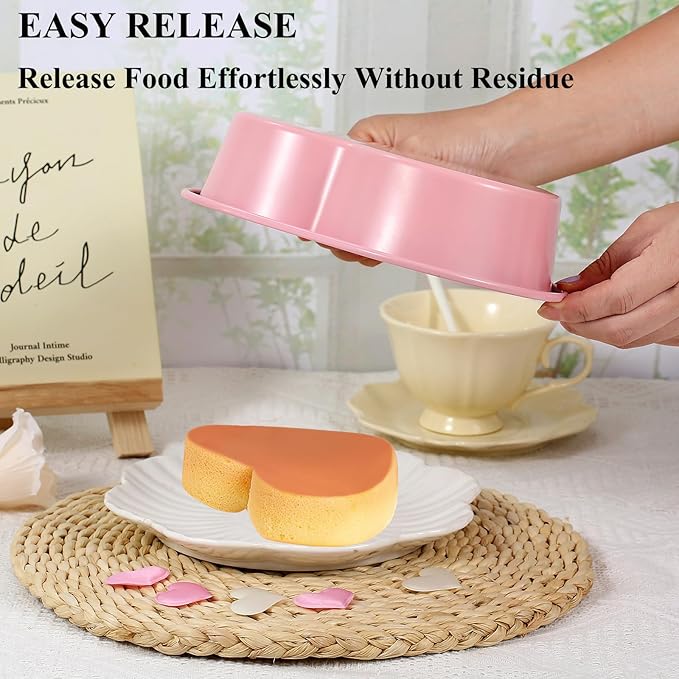 AVSQUINE 7 & 4 Inch Heart Shaped Cake Pans Set of 6, Pink Carbon Steel Baking Pans Set, Nonstick Heart Cake Mold for Baking, Small Cake Pans, Bakeware Sets for Valentine's Day Wedding