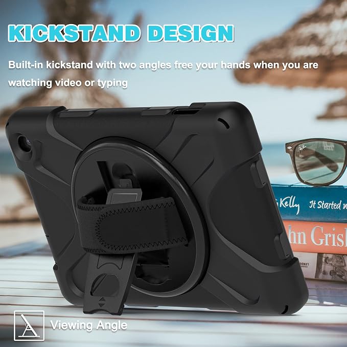 Case for Galaxy Tab S10 FE+ 13.1 2025 with Screen Protector+360 Rotating Hand Strap&ampStand+Shoulder Strap (Black)