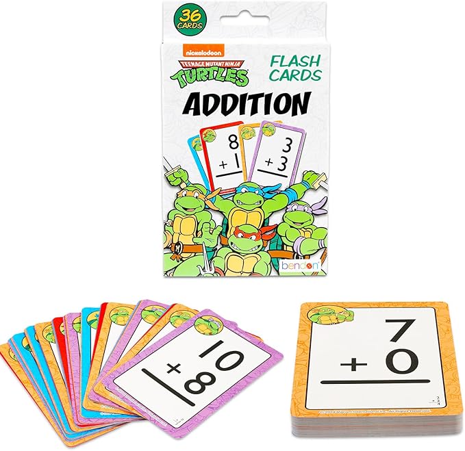 Teenage Mutant Ninja Turtles Flash Cards Set Toddler Kids - Bundle with TMNT Math Flashcards Featuring Numbers for Pre-K Boys, Girls Plus Stickers, More | TMNT Learning Toys