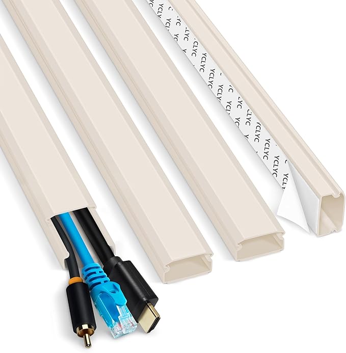 YCLYC 62.8in Cable Cover Wall, Beige Wire Cover for Wall, Paintable Cord Cover Wall Kit, Cord Hiders for TV on Wall, Hide Cords Wall Mounted TV - Cord Concealer Cable Channel 4xL15.7in W0.98in H0.5in