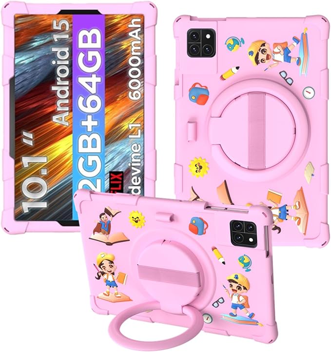 Case for Winsing Android Tablet 10 inch/TabneraX UTbook Tablets Kids Friendly Soft Silicone Adjustable Rotating Stand Cover for Callsky-Tab Ctab 10 10.1“ Tablets (Pink)