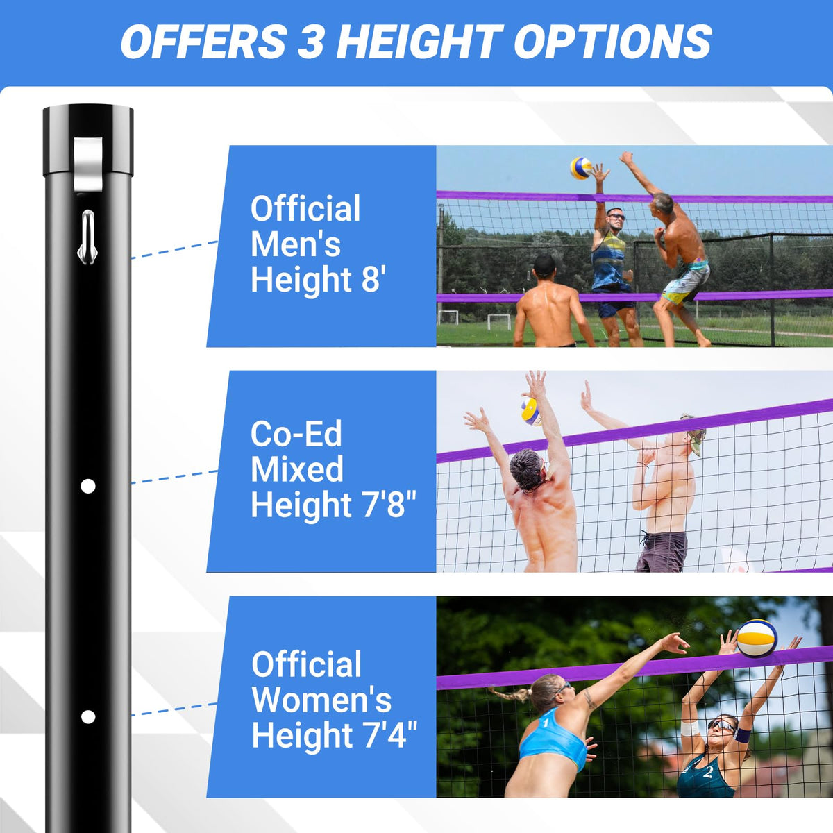 Portable Volleyball Net for Backyard, 32 FT Adjustable Height Blue&Purple