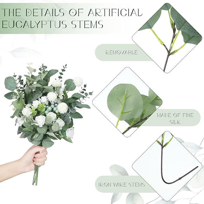 Giegxin 270 Pcs 3 Kinds Mixed Eucalyptus Leaves Stems Bulk Artificial Silver Dollar Leaves Picks Dried Eucalyptus Bundle Faux Spray for Wedding Vase Bouquet Floral Arrangement (Green)