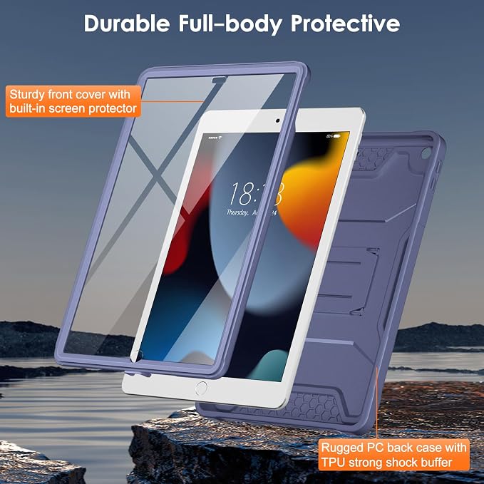 DTTO Case for for iPad 9th/8th/7th Generation 10.2-inch Black | Durable Shockproof Protective Cover Built-in Screen Protector &amp Kickstand Corner Protection