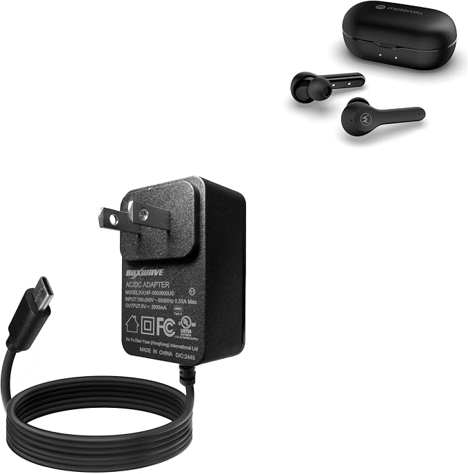 BoxWave Charger Compatible with Motorola Buds+ - Wall Charger Direct (15W) Rapid Charge Your Device with Built-in 3ft Cable