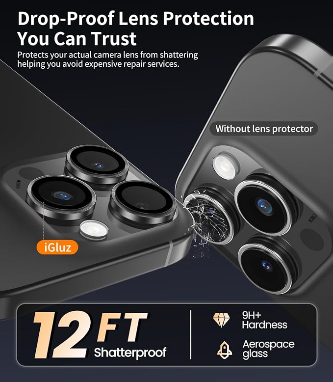 iGluz 2 Pack Anti-Reflection Camera Lens Protector for iPhone 17/16/16 Plus [98% Transmittance][1-Step Installation][Strong Adsorption] 9H Shatterproof Tempered Glass-Black