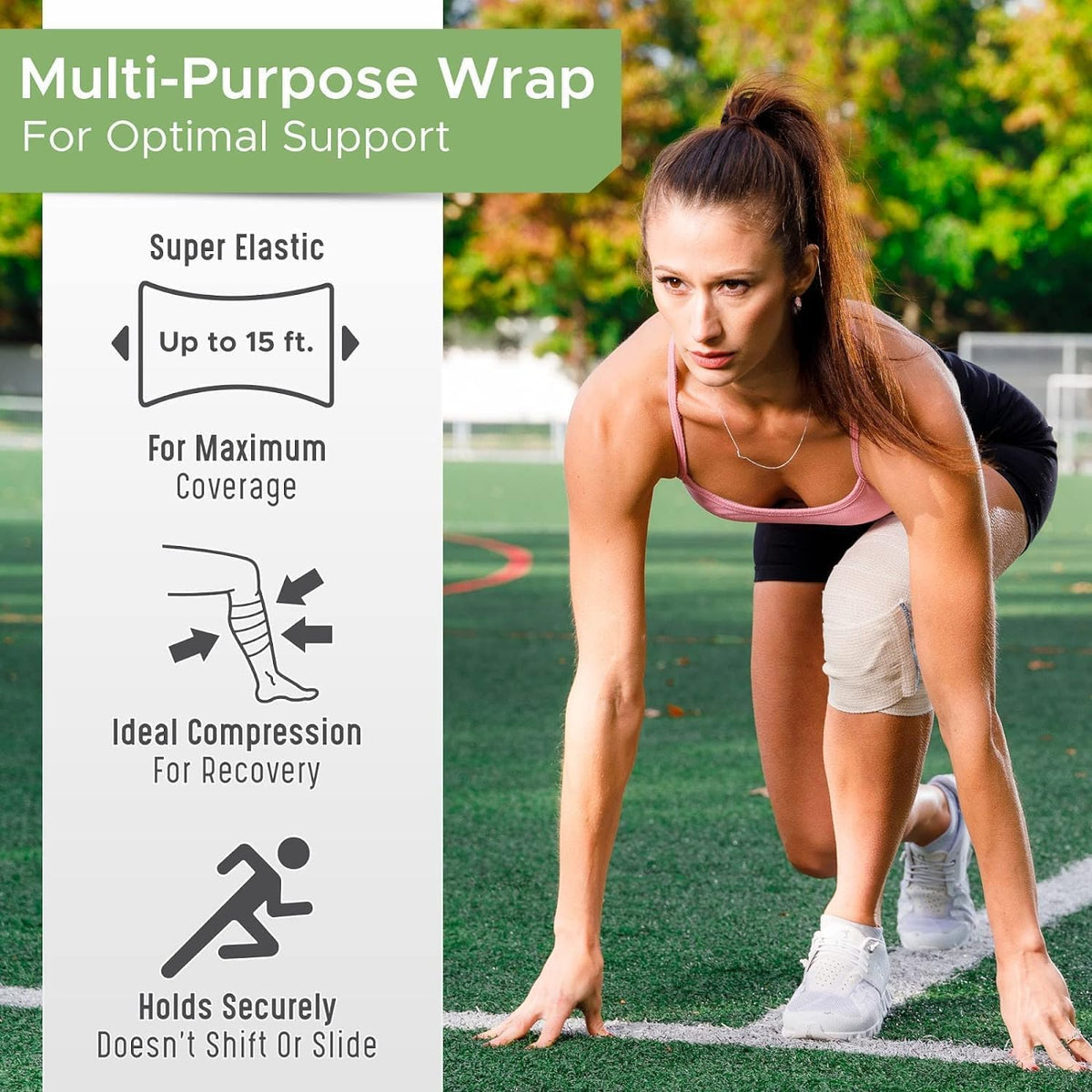 Premium Elastic Bandage Wrap (2" 2 Pack) - Hook & Loop Fasteners at Both Ends - Latex Free Hypoallergenic Compression Roll - Reusable Bandages for Waist, Legs, Elbow & Knee Wrap