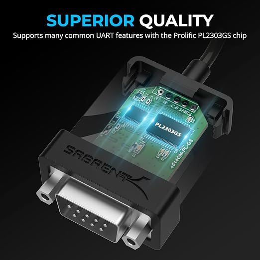 SABRENT USB 2.0 to Serial DB9 RS232 Converter Cable 10ft (CB-9PTF) | Prolific chipset hexnuts 9-pin Windows 10-XP macOS 10.6+ 10 feet