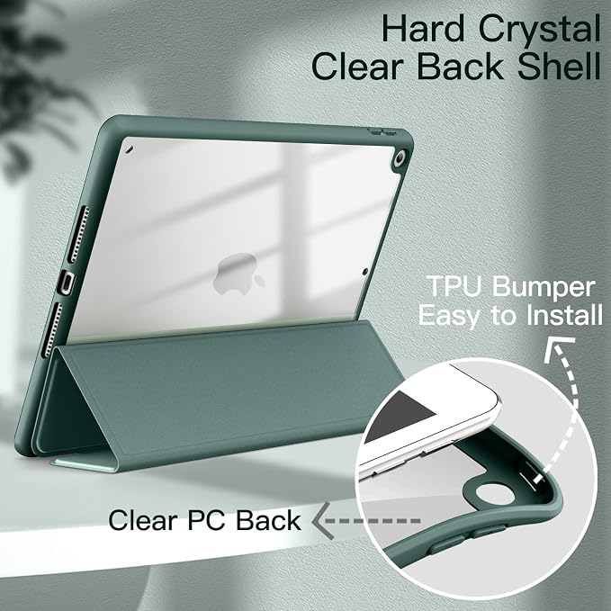 JETech Case Cover for iPad 9th/8th/7th Gen 10.2 Beige | Clear Transparent Back Pencil Holder Slim Shockproof Protection Tri-Fold Stand Auto Wake/Sleep