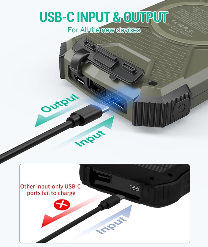 BLAVOR Solar Power Bank 10000mAh Portable Wireless Charger 20W Fast Charging External Battery Pack with USB C for Cell Phones Solar Panel Charging with Dual Flashlight for Camping