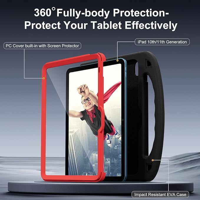 Kids Case for iPad 9th/8th/7th Gen. (10.2-inch 2021/2020/2019) | Shockproof Cover with Built-in Screen Protector and Stand Black