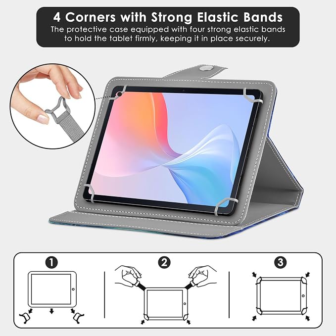 DETUOSI Universal 8.0 inch Tablet Case 8.7 inch Tablet Cover Travel Portable Protective Folio PU Leather Stand Shell Case【with 4 Fixed Rings】for All Kinds of 8.0-8.7 inch Android/iOS/Windows Tablets