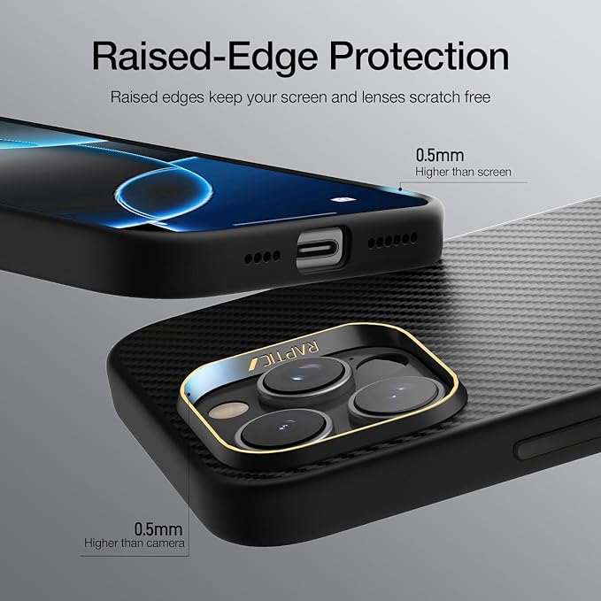 RAPTIC Aramid Fiber Case for iPhone 16 Pro Compatible with MagSafe Non-Slip &amp Slim 600D Aramid Fiber [Military Grade Drop Tested] Anti-Scratch Shockproof Protective Case 6.3 inch Black