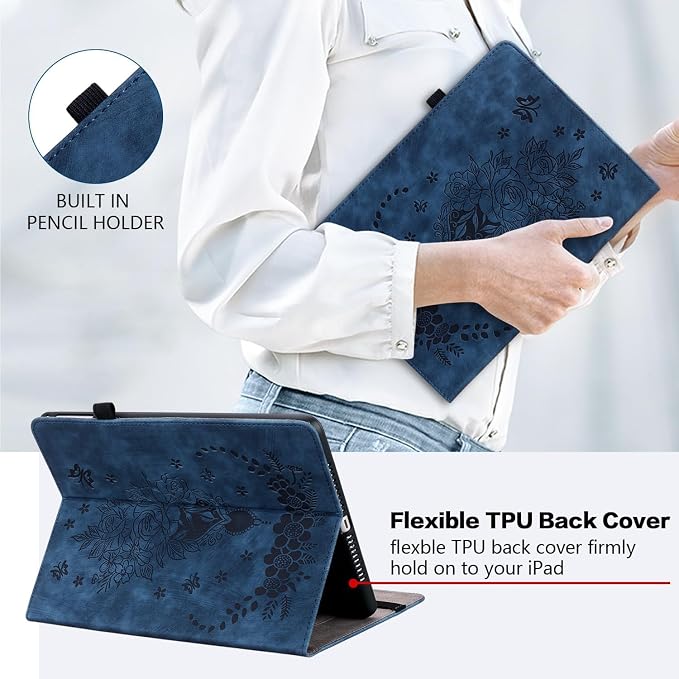 Case for All-New Amazon Fire HD 10 and 10 Plus Tablet (13th/11th Generation 2023/2021 Release) 10.1 Multi-Angle Flip PU Leather Cover with Stylus Holder for Fire HD 10 2023 Case Blue