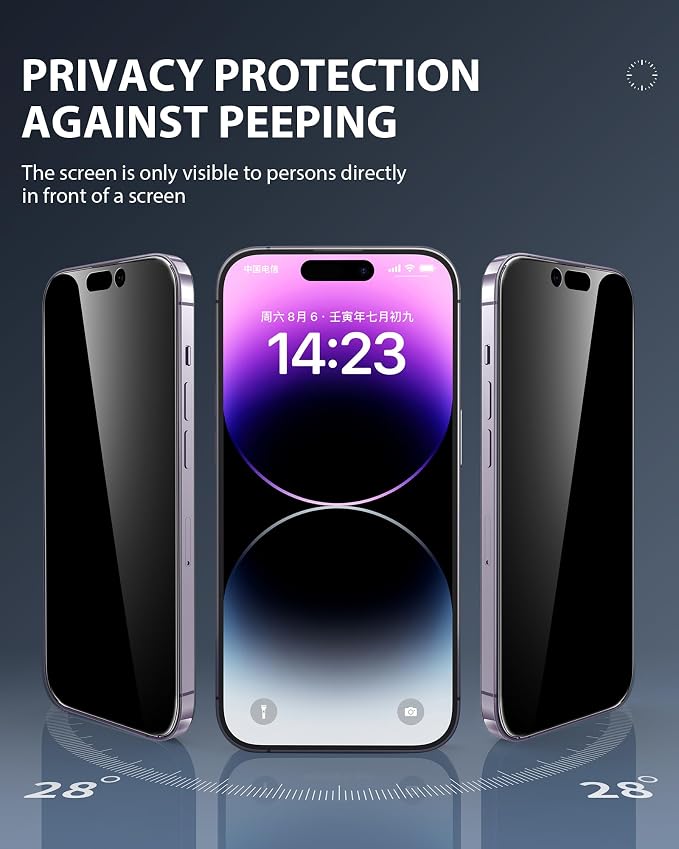 GIGIKISS 3 Pack Privacy Screen Protector for iPhone 14 Pro Max（2022 6.7） 9H+ Hardness Shatterproof Full Edge Coverage Case Friendly Anti-Spy &amp Scratch Resistant.