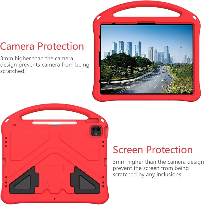 Kids Case for iPad Air 13 (2026/2025/2024) M4/M3/M2 &amp iPad Pro 13 2024 &amp iPad Pro 12.9 Cover 6th/5th/4th/3rd Gen (2022/2021/2020/2018) DIY Figures EVA Rubber Handle Stand Shockproof Bumper