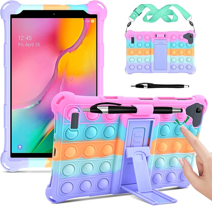 DETUOSI Silicone Case Compatible with Samsung Galaxy Tab A 8.0 2019 Without S Pen Model (SM-T290/T295/T297) Lightweight Protective Cover with Strap for Galaxy Tab A Case 8.0 2019 Dazzling Pink