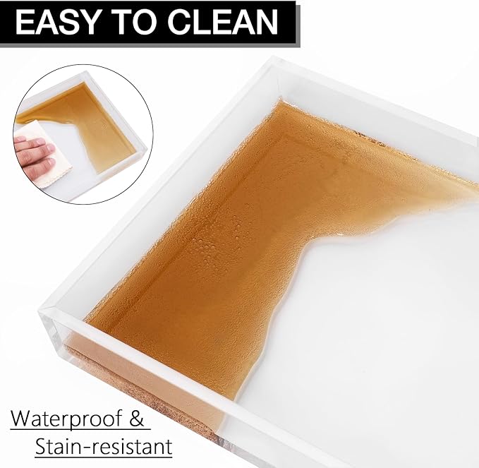 Clear Acrylic Tray 5mm Thicken for Vanity Makeup, Perfume, Jewelry Holder, Napkin, 7.9x4'' Decorative Serving Tray for Bathroom, Toilet Tank, Sink Countertop, Living Room,Dresser, Coffee Table,Wedding