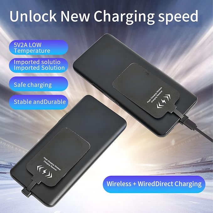 Slim USB C Wireless Charging Receiver Adapter for Phone Fast Charge Module for All Devices Black