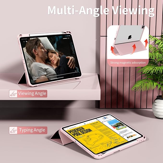 Clear Case for iPad Pro 12.9 inch 6th/5th/4th/3rd Gen 2022/2021/2020/2018 with Pencil Holder Lightweight Shockproof Trifold Stand Transparent Acrylic Back Cover Auto Wake/Sleep Black