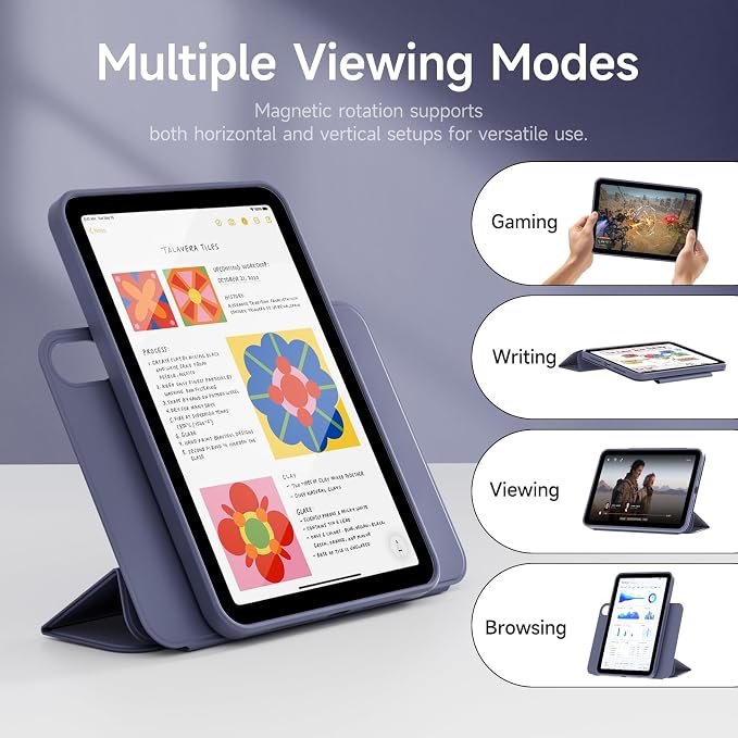 kenke Smart Case for iPad mini 7 A17 Pro/iPad mini 6 8.3 Inch Black | iPad Mini Case 2024/2021 Detachable Magnetic Clear Hard PC Back Slim Trifold Stand Cover Auto Wake/Sleep Touch ID
