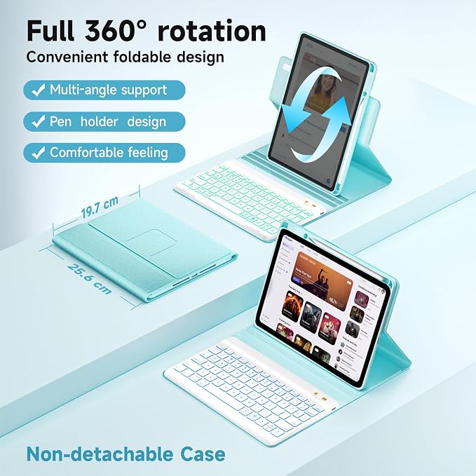 BLUTLOTUS Keyboard case for iPad 9th/8th/7th Generation 10.2 Inch - Backlit Wireless Detachable Folio Keyboard Cover with Pencil Holder for iPad 9th/8th/7th Gen Air 3rd Generation 10.5 Inch
