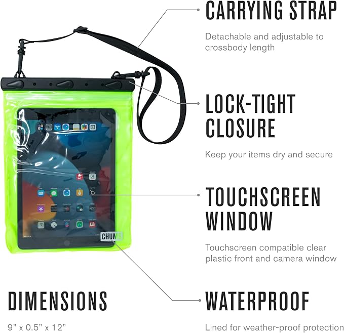 Chums Splash Bag Tablet - Tablet &amp iPad Holder - iPad case with Strap Lock Closure &amp Touchscreen Capability - Green