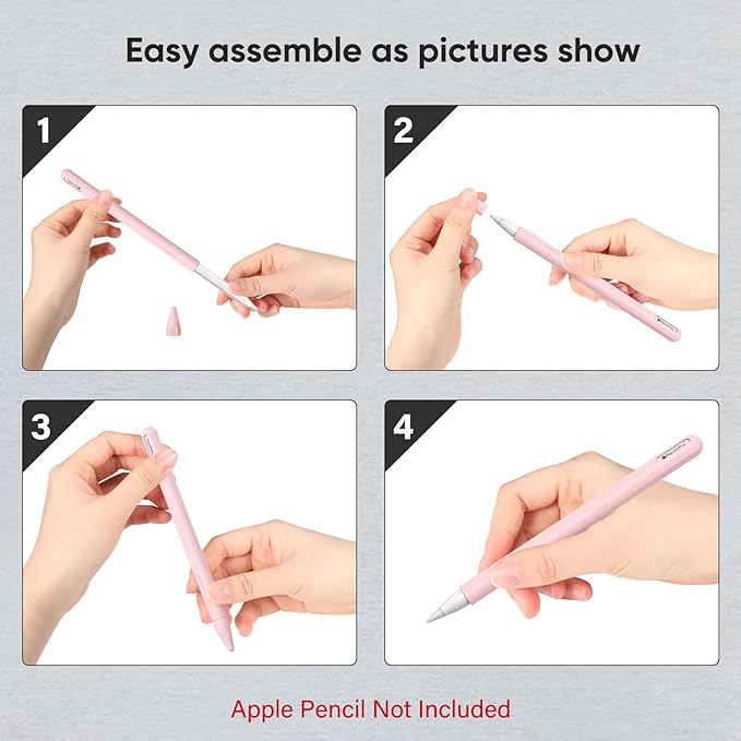 Fintie Silicone Sleeve for Apple Pencil Pro & Apple Pencil 2nd Generation, Light Pen Skin Case Cover Soft Protective Grip Holder with 2 Nib Covers Accessories, Pink
