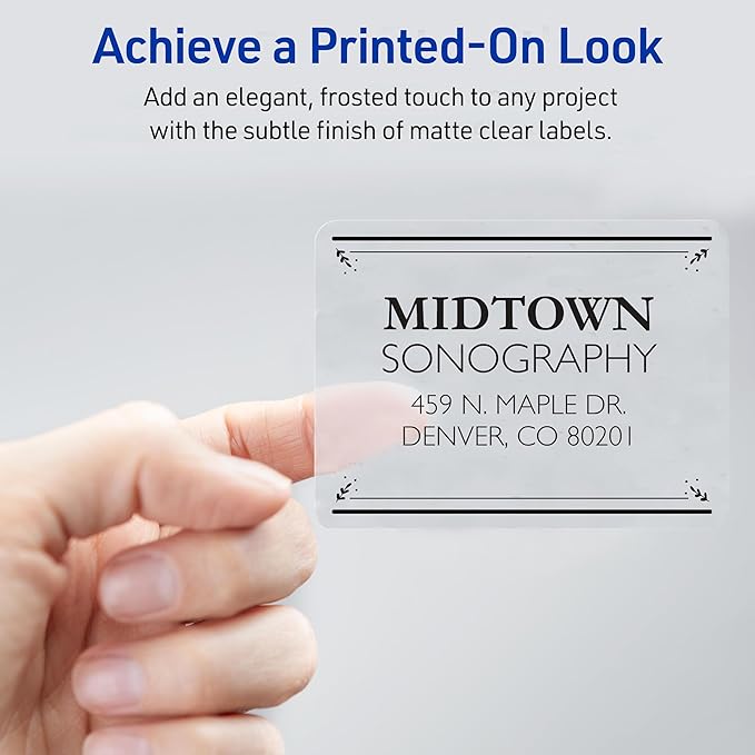 Avery Printable Shipping Labels with Sure Feed, 2" x 4" Customizable Stickers, Matte Clear, 250 Blank Mailing Labels, Great for Mailing, Shipping, and More (8663)